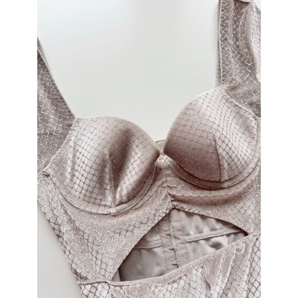 LA SENZA Grey Velvet Glitter Padded Sweetheart Corset Mini Dress, Size S - Picture 7 of 14